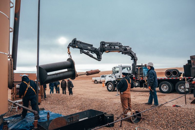 Elite crane truck setting a fire tube on location