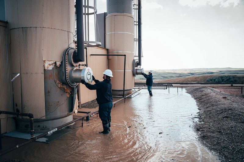 Elite technician working a heater treater on a wet location